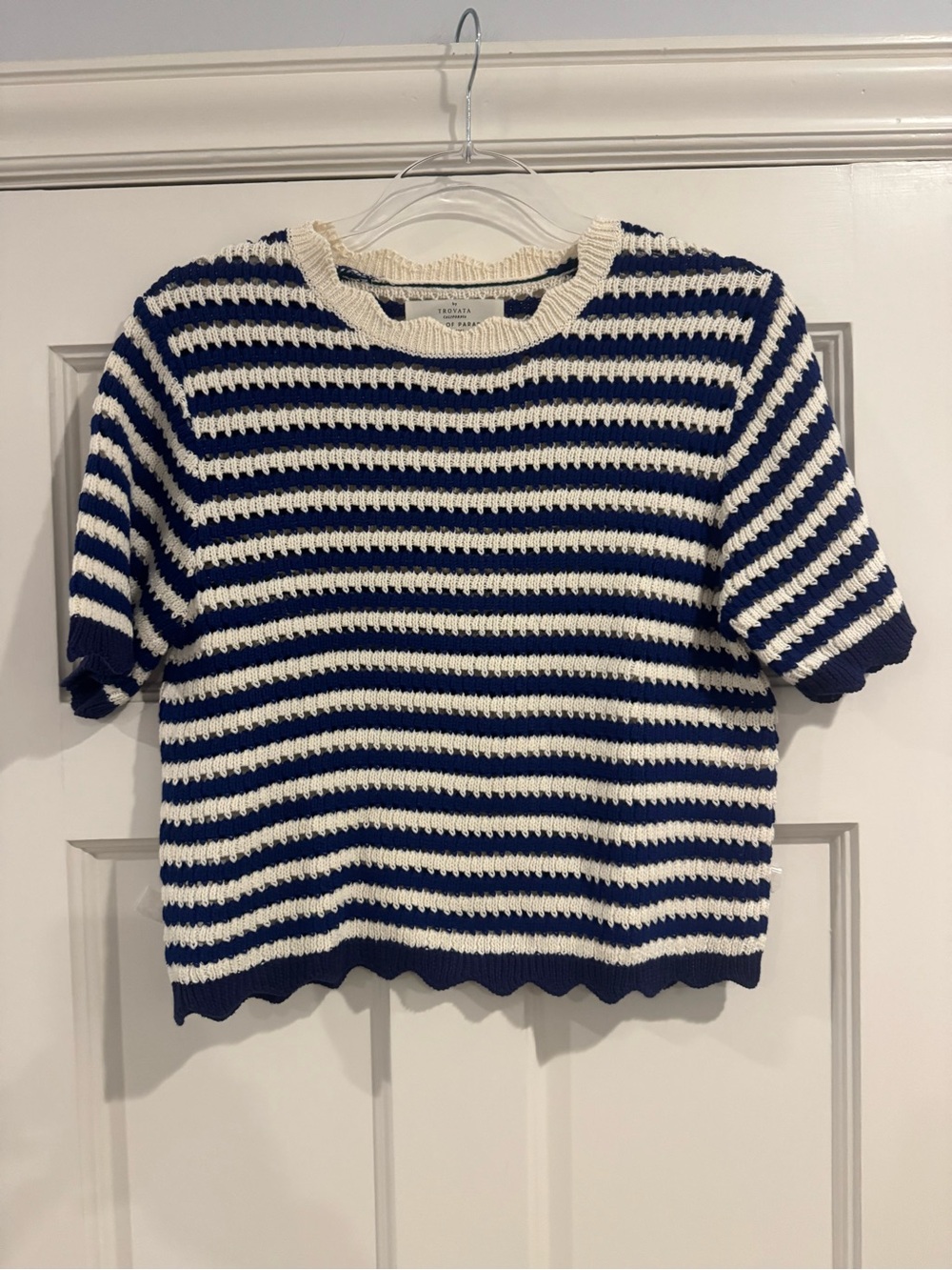 Trovata Navy & Cream Striped Short-Sleeve Knit Sweater